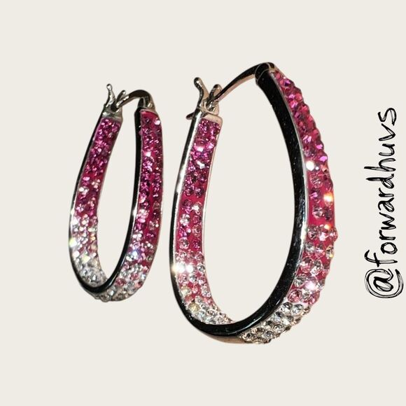 Bundle Sale 3 for $15 | Gradient Rhinestone Hoop Earrings – Pink to White - Picture 1 of 8